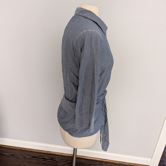 Women's L'Agence Colette Blouse Top Medium Tie Waist Denim Blue - Picture 4 of 10